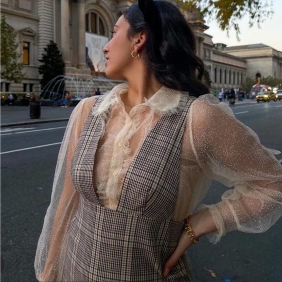 Zara plaid brown Pinafore with metallic detail - Picture 3 of 3